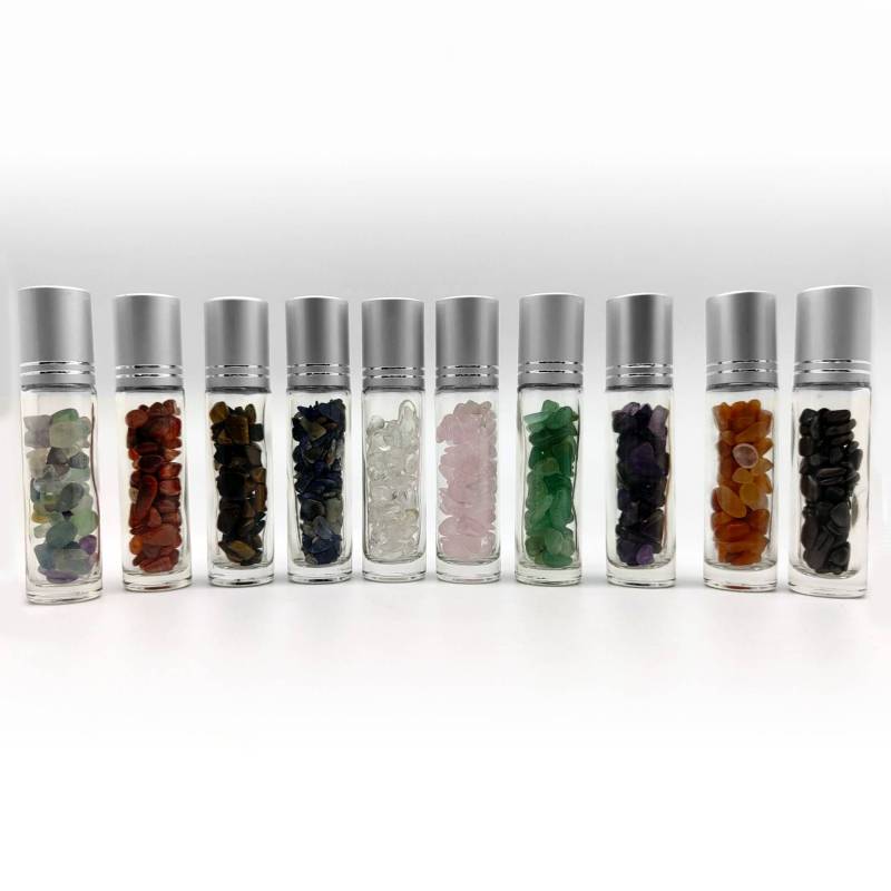 Roll-On Bottles with Natural Energy Stones for Essential Oils