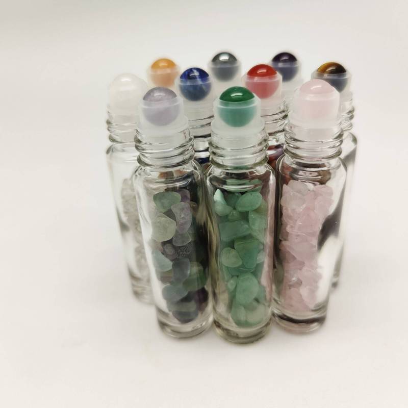 Bottiglie Roll-On con Pietre Energetiche Naturali per Oli Essenziali