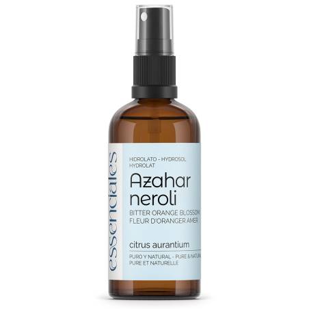 Agua de azhar natural, hidrolato puro y natural de Azahar, flor de naranja amarga, 100 ml.