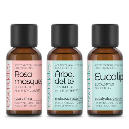 Pack "botiquín" Rosa Mosqueta, Árbol del té y Eucalipto, 30 ml