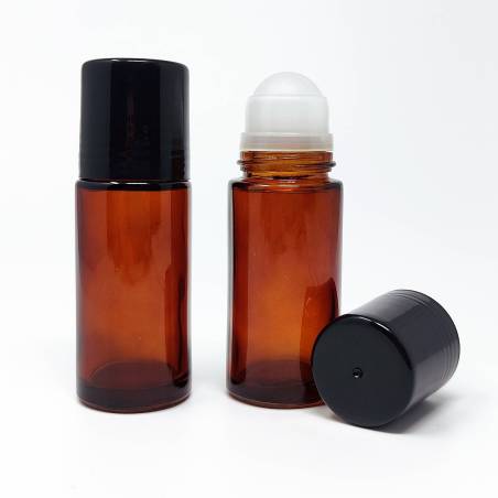 Bouteilles roll-on 50 ml en verre ambré avec bouchon à vis