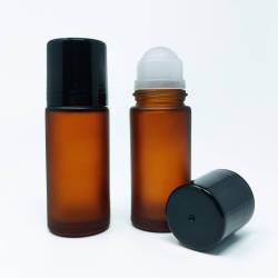 2 bottiglie Roll-on vetro ambrato smerigliato per cosmetica naturale. 50 ml