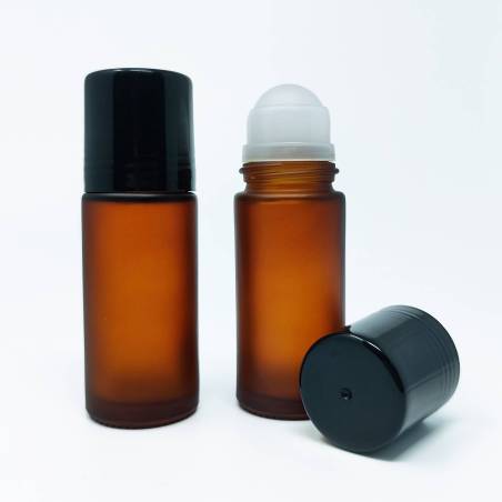 2 bouteilles Roll-on en verre ambré dépoli pour cosmétique naturelle. 50 ml