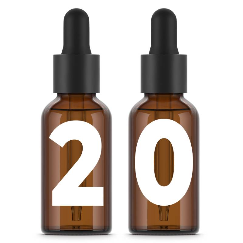 Bouteilles en verre ambré 30 ml avec pipette x20 unités. Haute qualité.