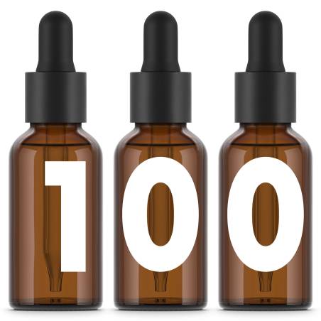 Botellas vidrio ámbar 30 ml con pipeta x100 unidades. Alta calidad.