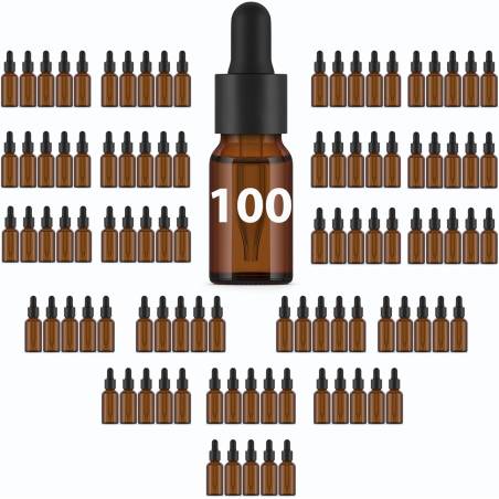 Botellas vidrio ámbar 10 ml con pipeta x100 unidades. Alta calidad.