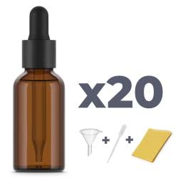 Bottiglie in vetro ambrato da 30 ml con pipetta x20 unità. Alta qualità.