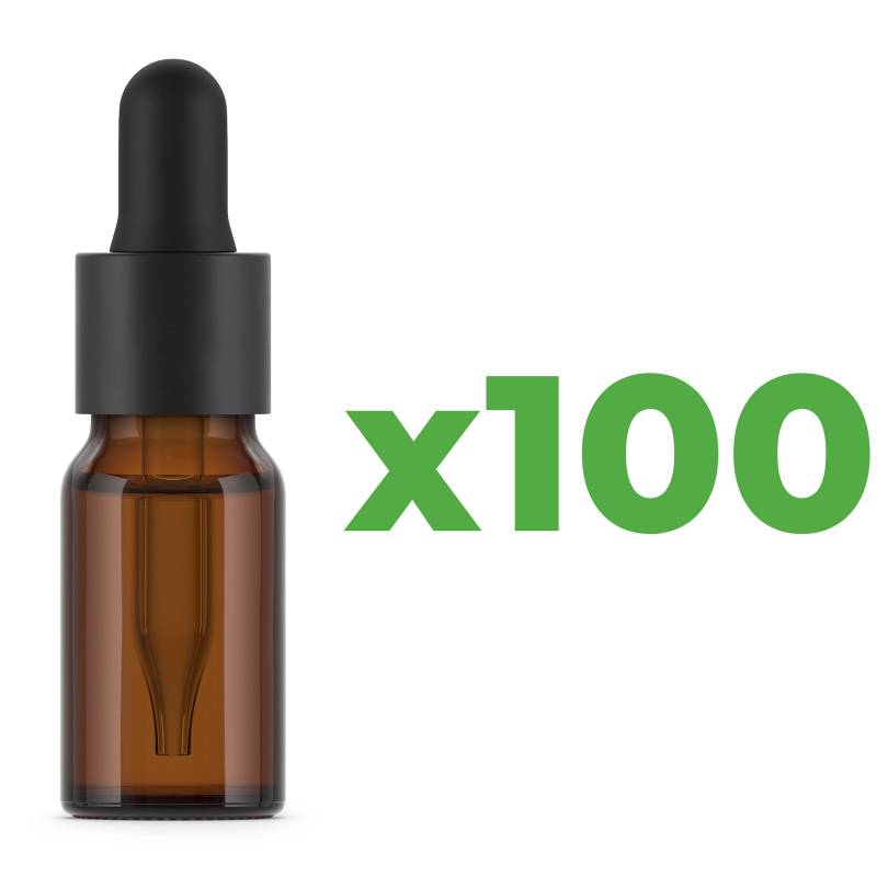 Botellas vidrio ámbar 10 ml con pipeta x100 unidades. Alta calidad.