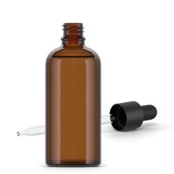 Bottiglia di vetro 100ml. Colore topazio o ambra. Tappo pipetta di vetro.