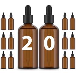 Bottiglia in vetro ambrato 100ml - Tappo contagocce - Confezione da 20